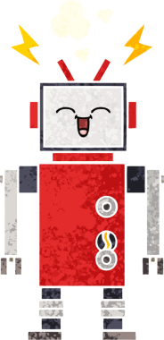 Bir insan tarafından çizilmiş bir robotun retro çizim tarzı karikatürü