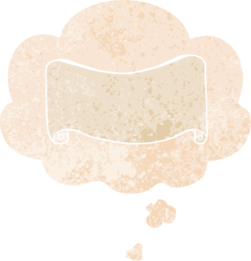 Düşünce baloncuklu çizgi film afişi grunge sıkıntılı retro dokuma tarzı bir insan tarafından çizilmiş