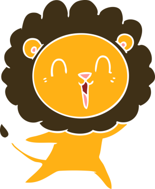 Gülen aslan düz renkli çizgi film bir insan tarafından çizildi.