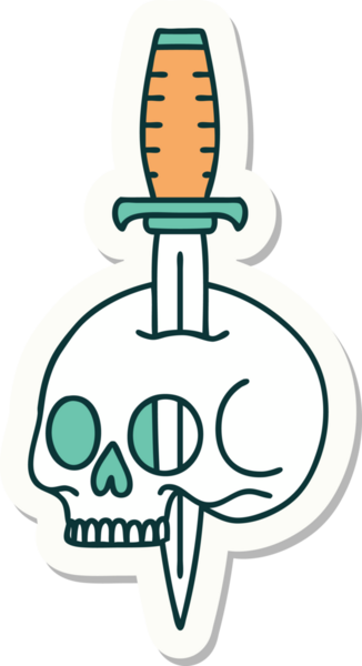 Bir insan tarafından çizilmiş bir kafatasının geleneksel stiliyle dövme çıkartması.