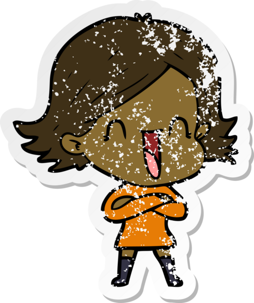 Bir insan tarafından çizilmiş, gülen bir karikatür çıkartması.