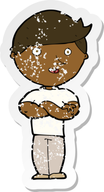 Bir insan tarafından çizilmiş mutlu bir adamın karikatür yapıştırması.