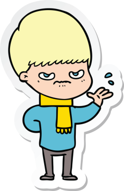 Bir insan tarafından çizilmiş kızgın bir çizgi film çocuğunun çıkartması.