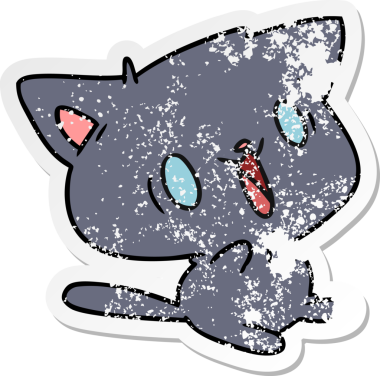 Bir insan tarafından çizilmiş sevimli kawaii kedisinin sıkıntılı çizgi film çizimi