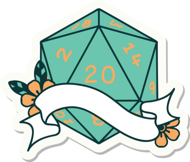 Bir insan tarafından çizilmiş 20 D20 zarının çıkartması.