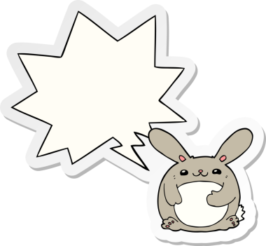 Bir insan tarafından çizilmiş konuşma balonu çıkartmalı çizgi film tavşanı.