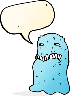 Bir insan tarafından çizilmiş konuşma balonlu iğrenç bir hayalet.