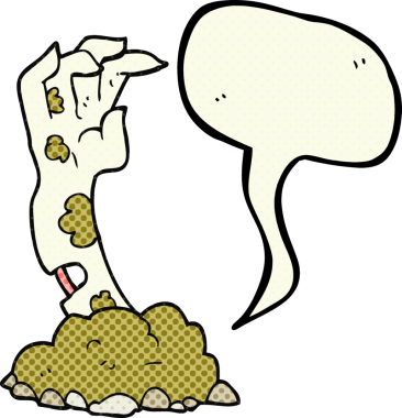 Serbest çizilmiş çizgi roman konuşma balonu çizgi film zombi eli bir insan tarafından çizilmiş yerden yükseliyor