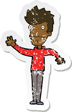 Bir insan tarafından çizilen endişeli bir çizgi filmin gerilimli çıkartması.