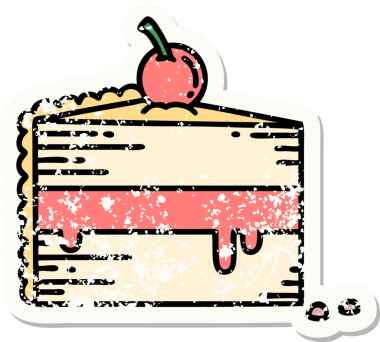 Bir insan tarafından çizilmiş geleneksel bir pasta dilimi şeklinde depresif etiket dövmesi.