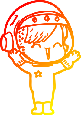 Bir insan tarafından çizilmiş gülen astronot bir kızın sıcak çizgi çizimi.