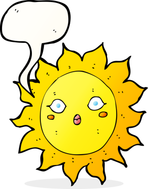 Bir insan tarafından çizilmiş konuşma baloncuklu çizgi film güneşi.