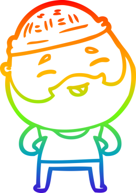 Bir insan tarafından çizilmiş mutlu sakallı bir adamın çizgi çizimi.