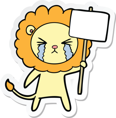 Bir insan tarafından çizilmiş, ağlayan bir aslanın çıkartması.