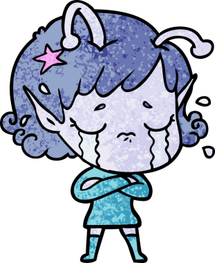 Bir insan tarafından çizilmiş ağlayan uzaylı kız çizgi filmi.