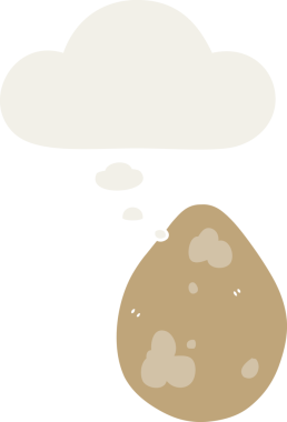 Düşünce baloncuklu çizgi film yumurtası insan tarafından çizilmiş.