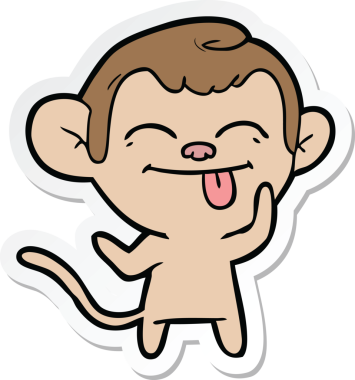 Bir insan tarafından çizilmiş komik bir maymun çıkartması.