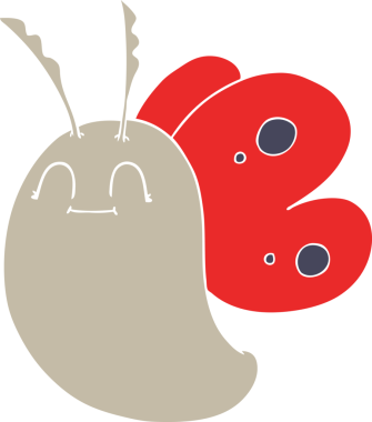 Bir insan tarafından çizilmiş komik düz renkli çizgi film kelebeği.