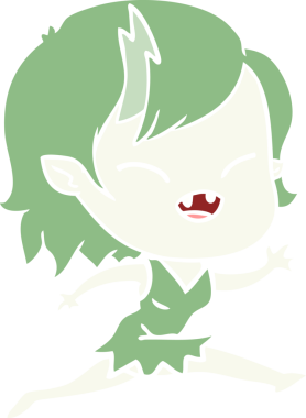 Düz renkli çizgi film gülen vampir kız bir insan tarafından çizilmiş.