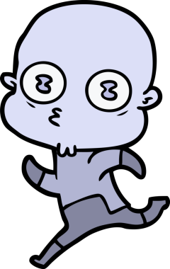 Bir insan tarafından çizilmiş garip kel uzay adamı çizgi filmi.