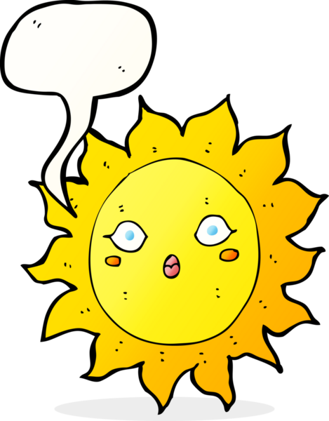 Bir insan tarafından çizilmiş konuşma baloncuklu çizgi film güneşi.