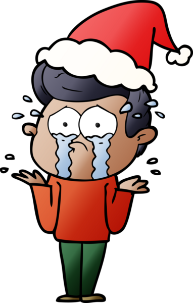Bir insan tarafından çizilmiş, ağlayan, Noel Baba şapkası takan bir adamın gradyan çizimi.