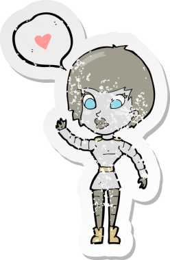 Bir insan tarafından çizilmiş robot bir kadının gerilimli çıkartması.