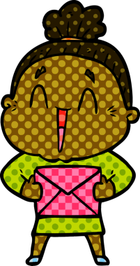 Bir insan tarafından çizilmiş mutlu yaşlı kadın çizgi filmi.