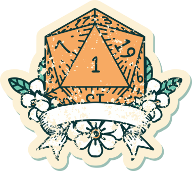 Retro Dövme Biçimi Doğal Bir d20 zar bir insan tarafından çizildi