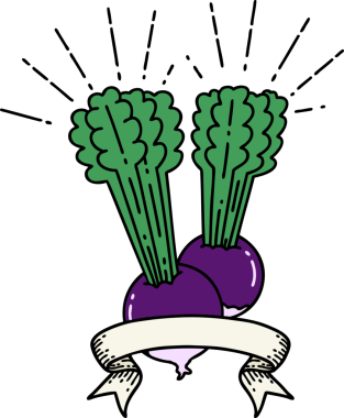 Bir insanın çizdiği yapraklı pancar dövmeli parşömen.