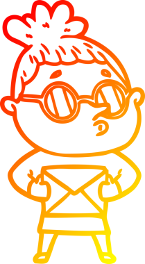 Bir insan tarafından çizilmiş gözlük takan çizgi film kadını çizimi.