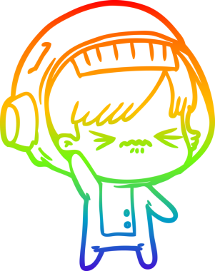 Gökkuşağı gradyan çizgi çizimi bir insan tarafından çizilmiş astronot bir kadın.