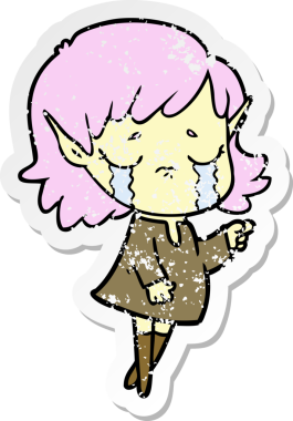 Bir insan tarafından çizilmiş, ağlayan bir elf kızı.