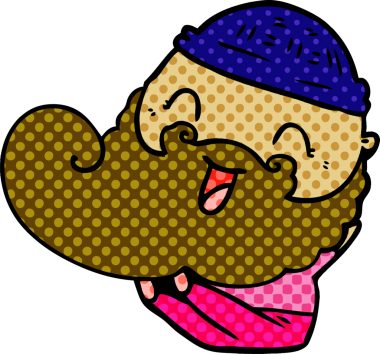 Bir insan tarafından çizilmiş mutlu sakallı adam.