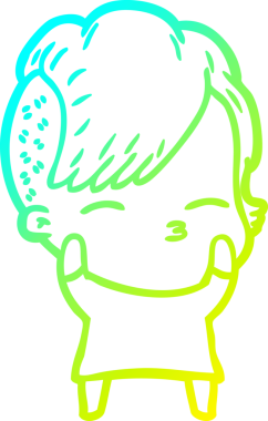 Bir insan tarafından çizilmiş, gözlerini kısarak bakan bir çizgi film karakteri.