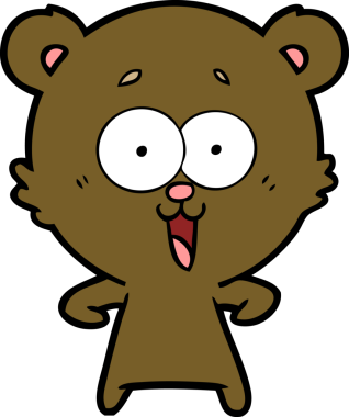 Bir insan tarafından çizilmiş gülen oyuncak ayı çizgi filmi.