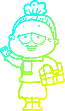 Bir insan tarafından çizilmiş, mutlu, yaşlı bir kadının çizdiği soğuk çizgi.