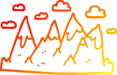 Bir insan tarafından çizilmiş çizgi bir dağ silsilesinin sıcak eğimli çizimi