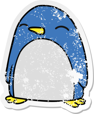 Bir insan tarafından çizilmiş sevimli bir penguenin, kederli, karikatür karikatürü.