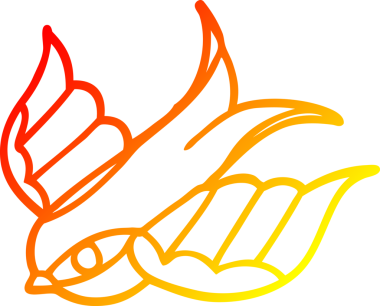 Bir insan tarafından çizilmiş çizgi film dövmesi kırlangıcının sıcak çizgi çizimi