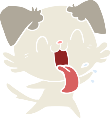 Bir insan tarafından çizilmiş düz renkli çizgi film soluyan köpek.