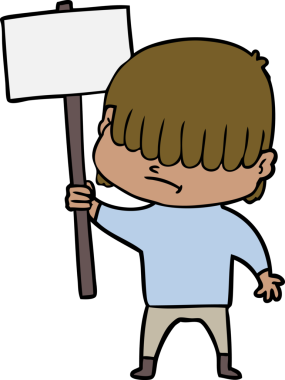 Bir insan tarafından çizilmiş dağınık saçlı çizgi film çocuğu.