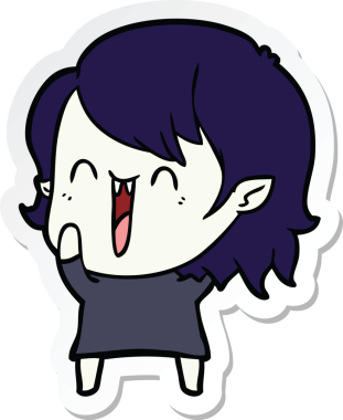 Bir insan tarafından çizilmiş şirin, mutlu bir vampir kızın çıkartması.