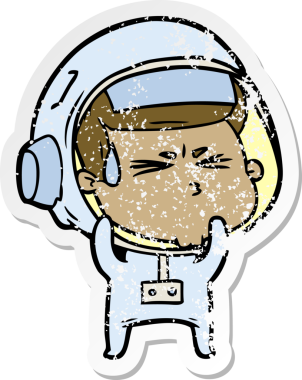 Bir insan tarafından çizilmiş stresli astronot karikatürü.