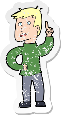 İnsan tarafından çizilmiş bir fikri olan karikatürist bir çocuğun gerilimli retro yapıştırması.