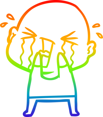 Bir insan tarafından çizilmiş ağlayan kel bir adamın çizgi çizimi.