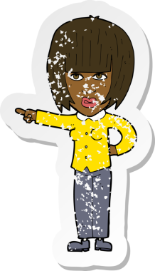 Bir insan tarafından çizilmiş kızgın bir kadını işaret eden karikatürün gerilimli yapıştırması.