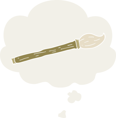 Düşünce baloncuklu karikatür fırçası insan tarafından çizilmiş.