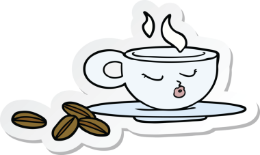 Bir insan tarafından çizilmiş karikatür espresso bardağının çıkartması.