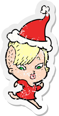 Bir insan tarafından çizilmiş Noel Baba şapkası giymiş şaşırmış bir kızın el yazısı.